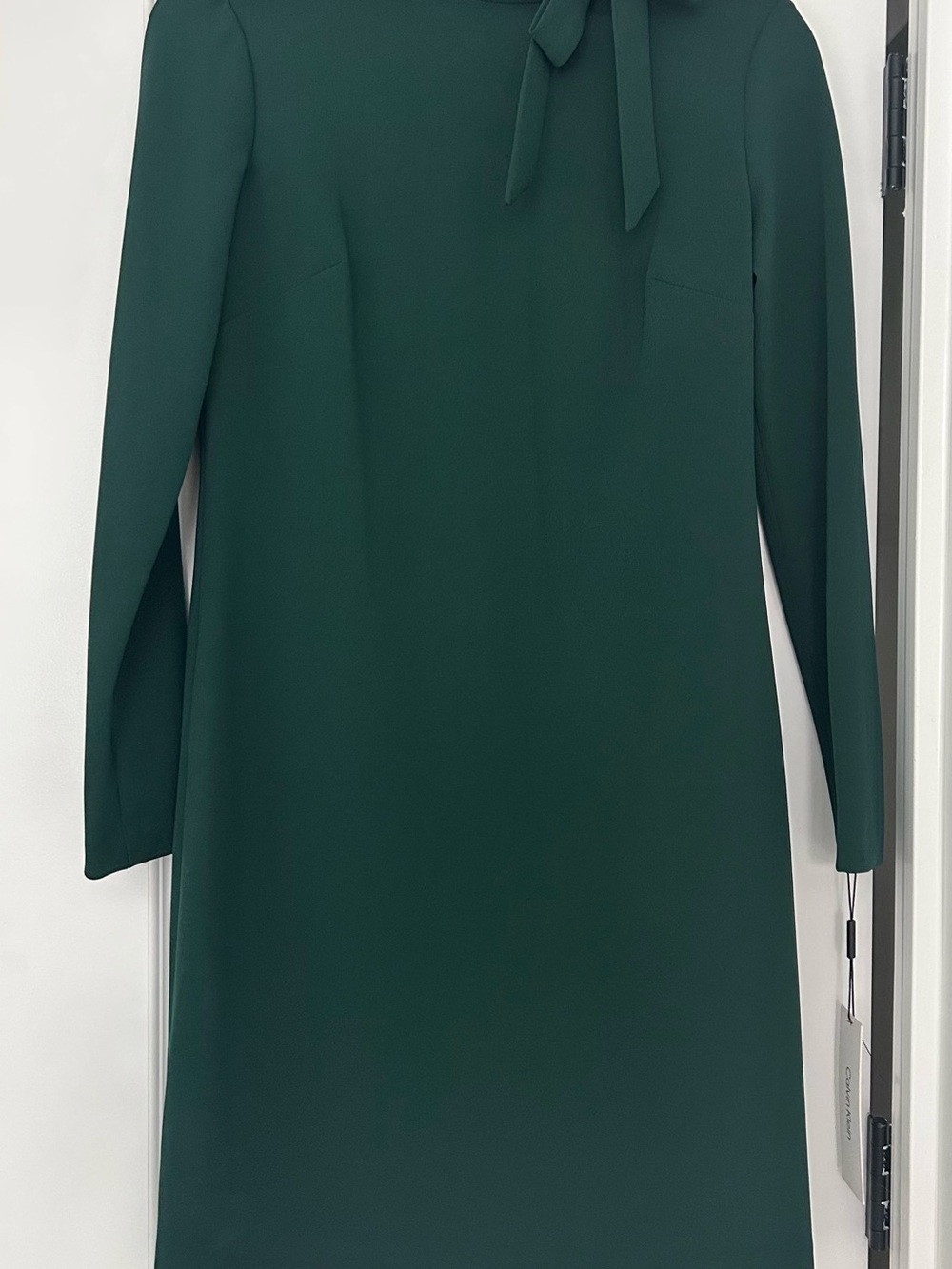Calvin Klein Forest Green Long Sleeve Tie-Neck Shift Dress